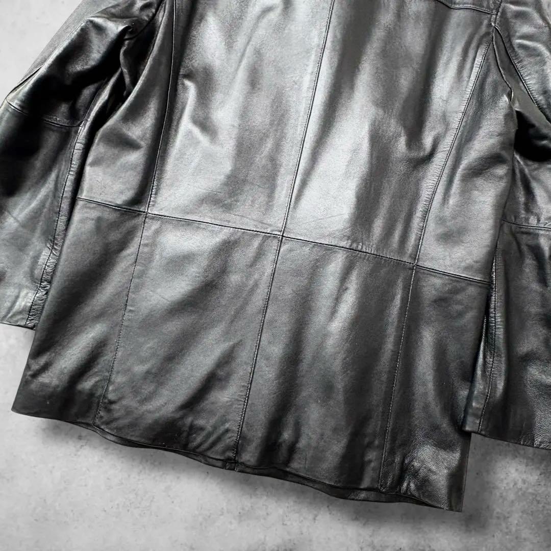 大きいサイズ極美品✨極上の光沢 リコリス 羊革 ラムレザーコート 黒 LL