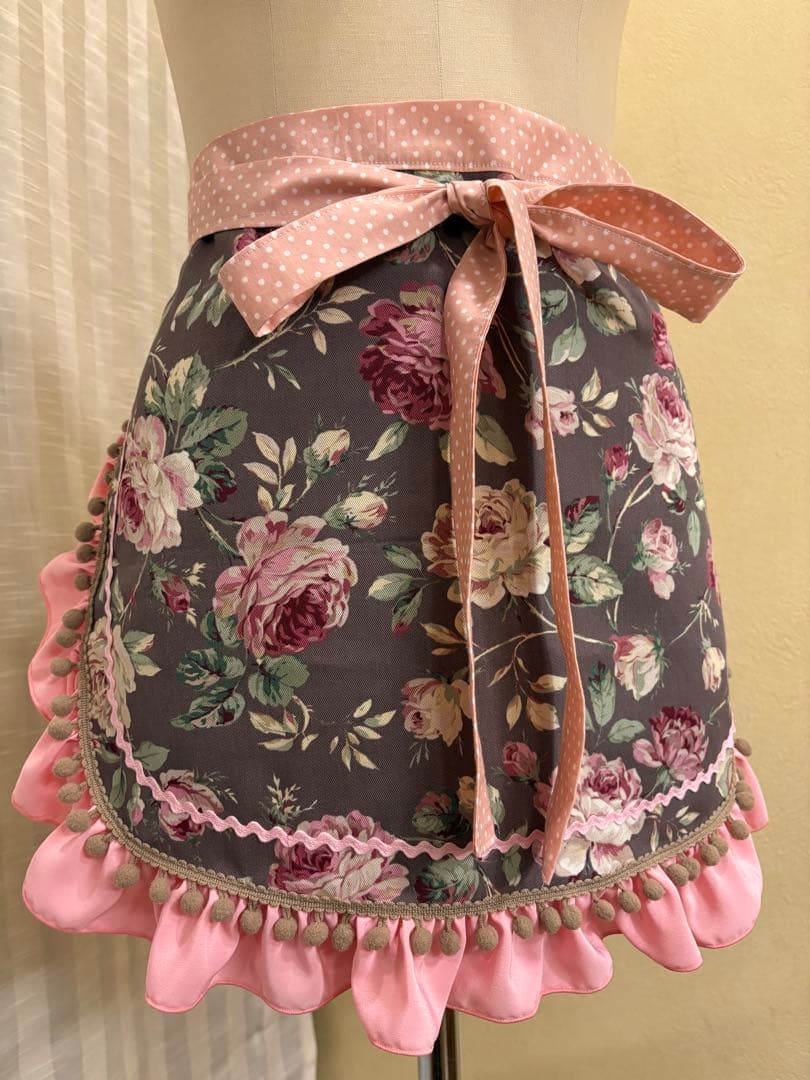 フラメンコ衣装　エプロン　シージョ　セット　モカブラウンバラ柄　ブラウン水玉