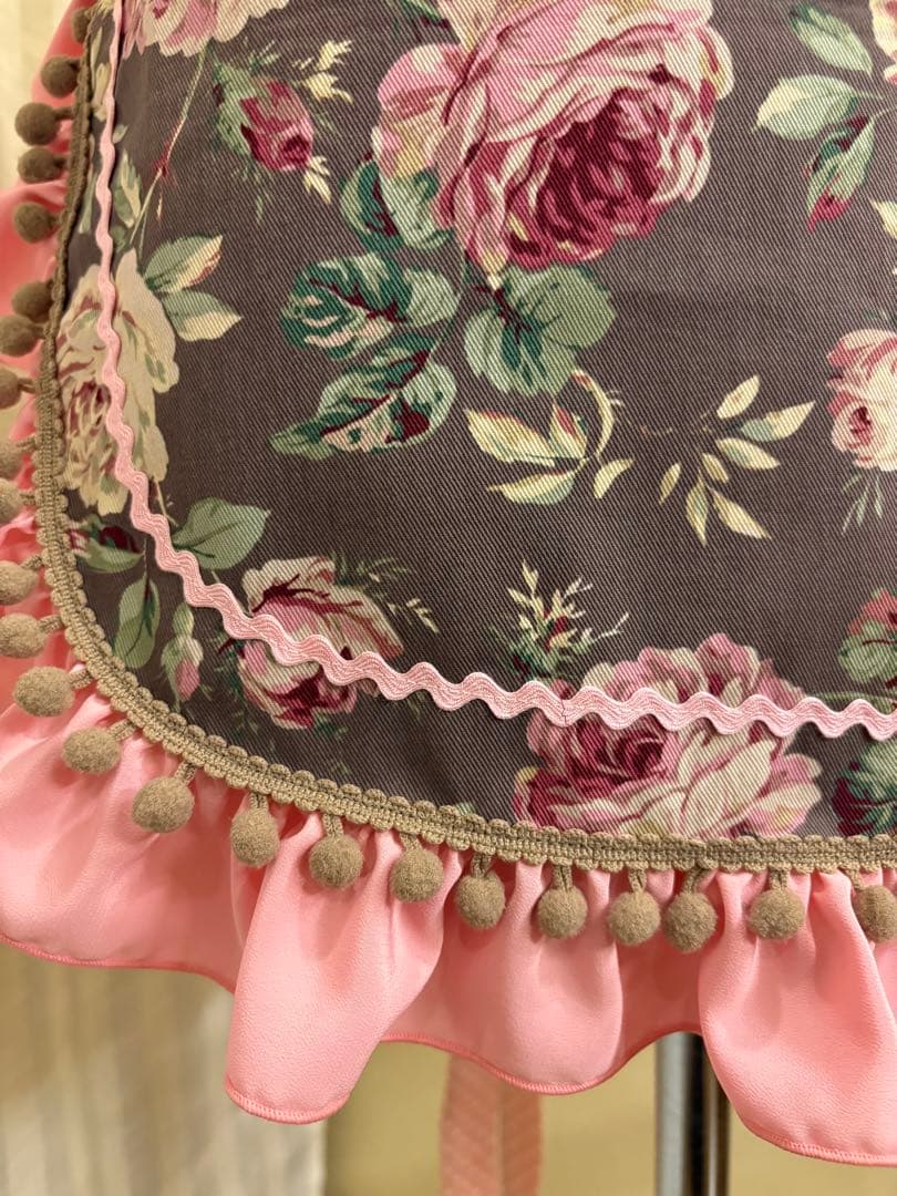 フラメンコ衣装　エプロン　シージョ　セット　モカブラウンバラ柄　ブラウン水玉