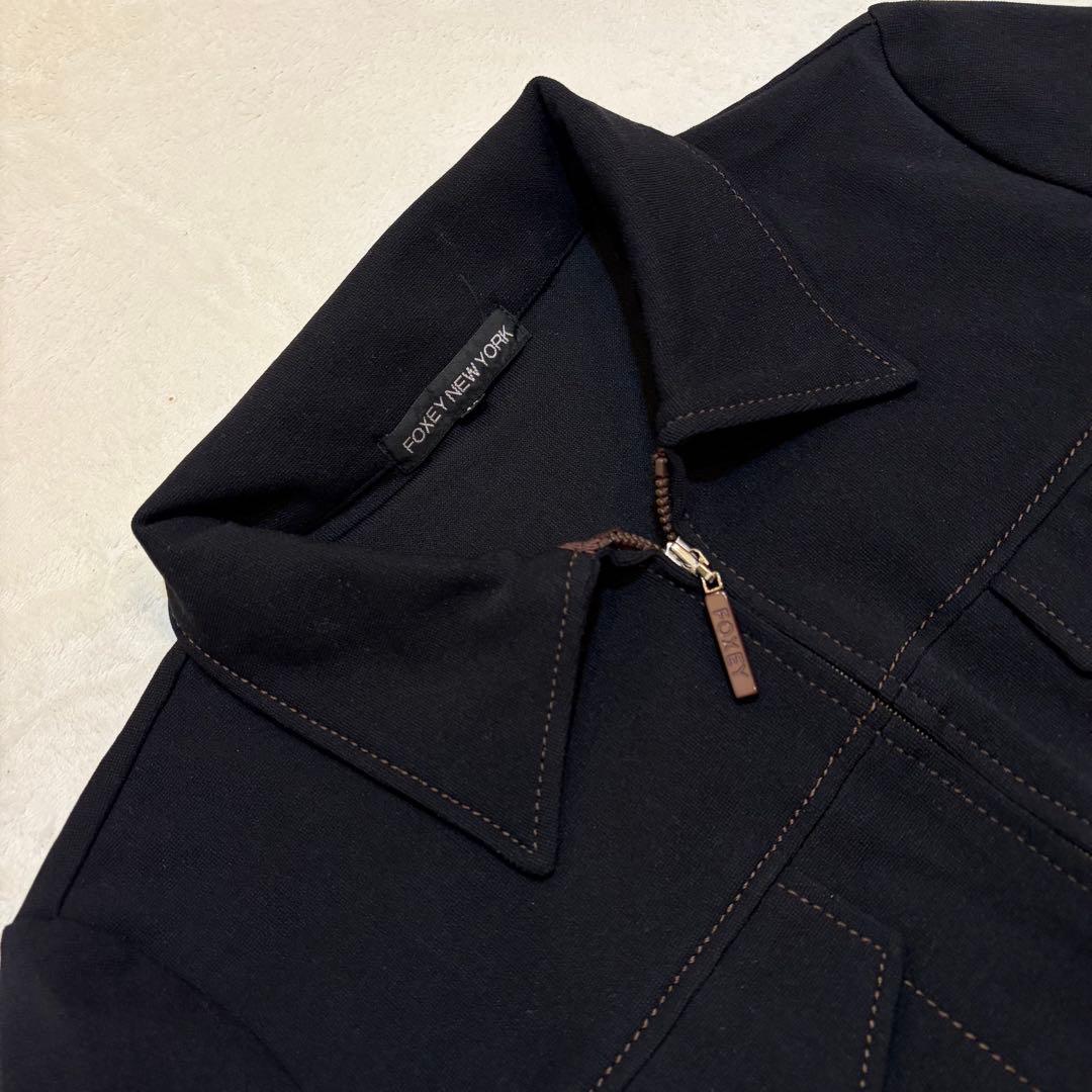 FOXEY NEW YORK ジップジャケット 40 黒 ストレッチ フォクシー