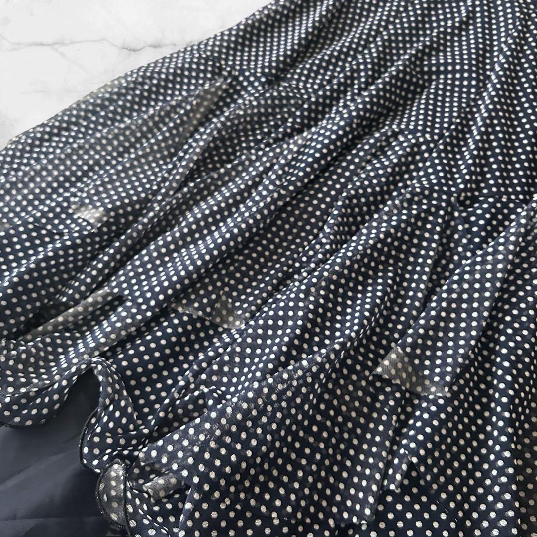 タカダンス 社交ダンス フレアスカート レッスン着 水玉 ウエストゴム 紺 M