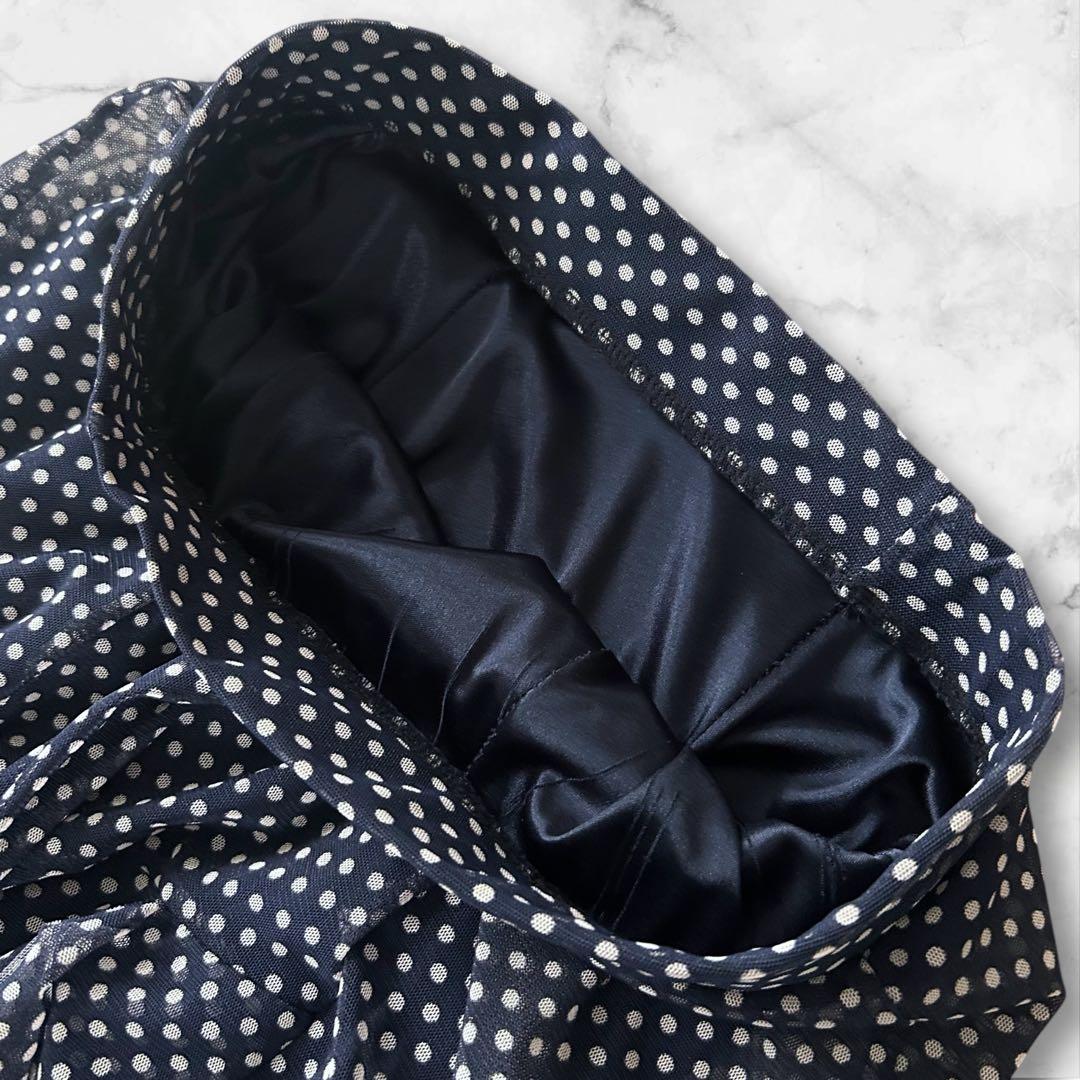 タカダンス 社交ダンス フレアスカート レッスン着 水玉 ウエストゴム 紺 M