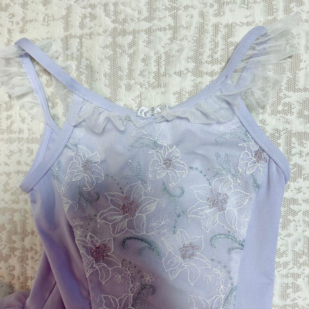 チャコット　120 女の子　レオタード　ラベンダー　チュチュ　スカート付き花柄