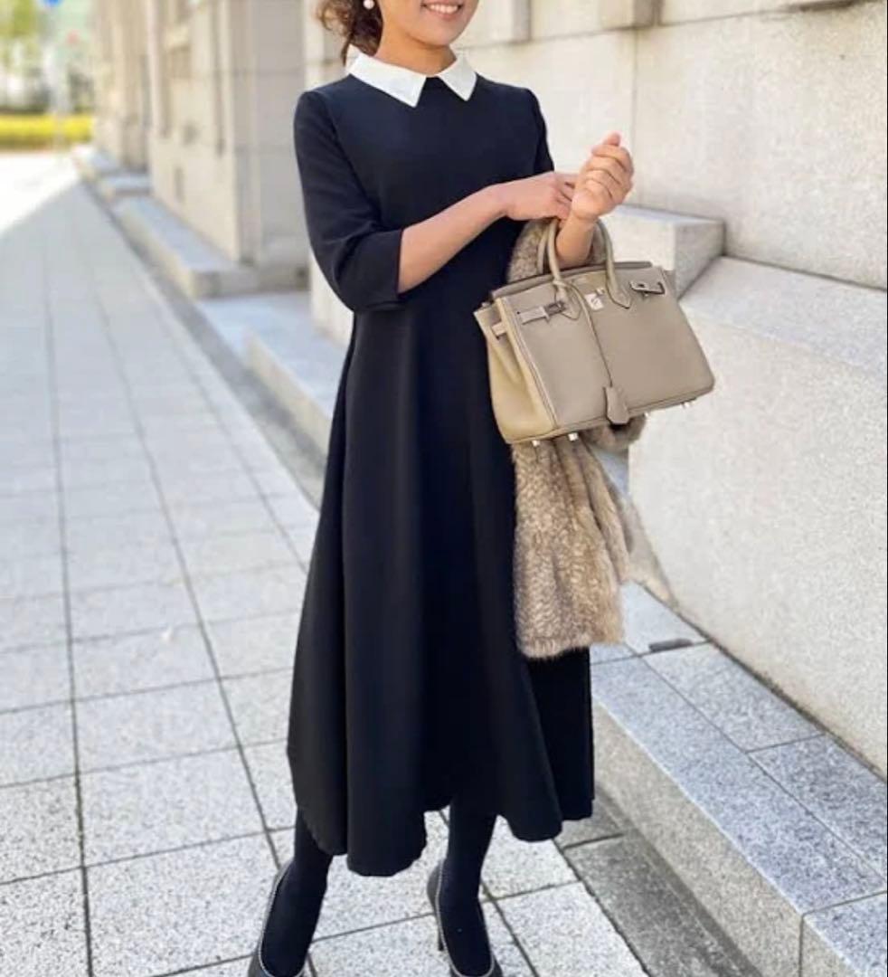 ST.ROONEY クレリックフレアワンピース ネイビー 襟付き 小柄向け 入学