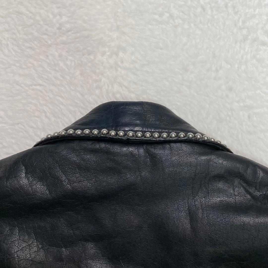 SKY　ダブルライダースジャケット　スタッズ　鉄鋲　レザー　L　本革　黒　本革