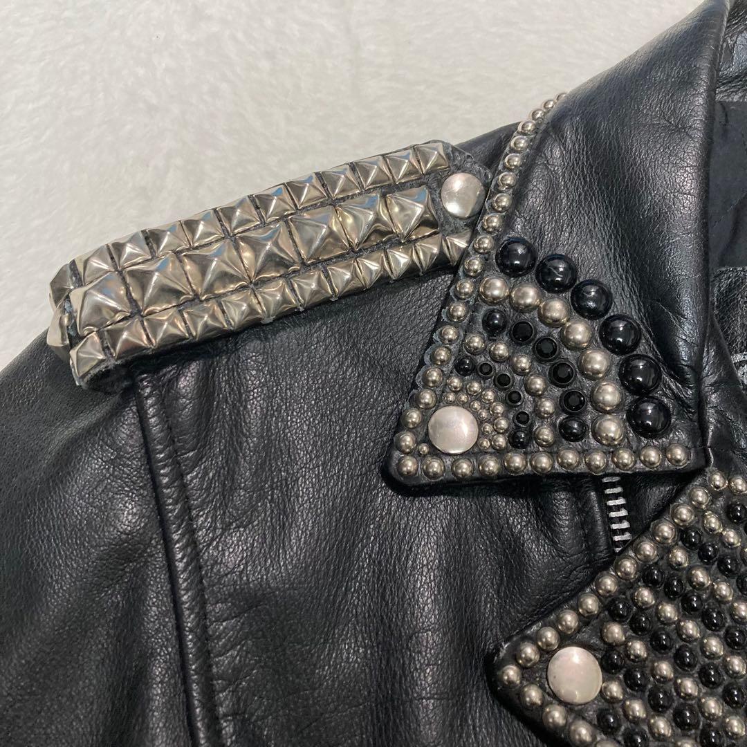 SKY　ダブルライダースジャケット　スタッズ　鉄鋲　レザー　L　本革　黒　本革