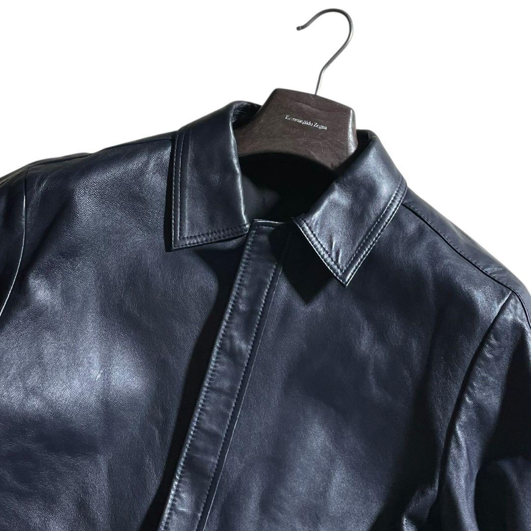 極美品】ジョゼフオム JOSEPH HOMME レザージャケット 羊革 ネイビー