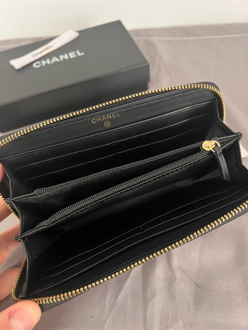 CHANEL ブラック レザー 長財布