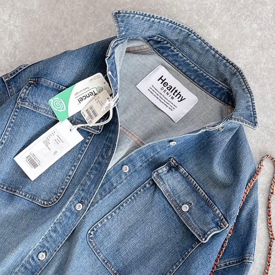 タグ付き ヘルシーデニム アーモンド デニムシャツ ゆったり ビッグシャツ