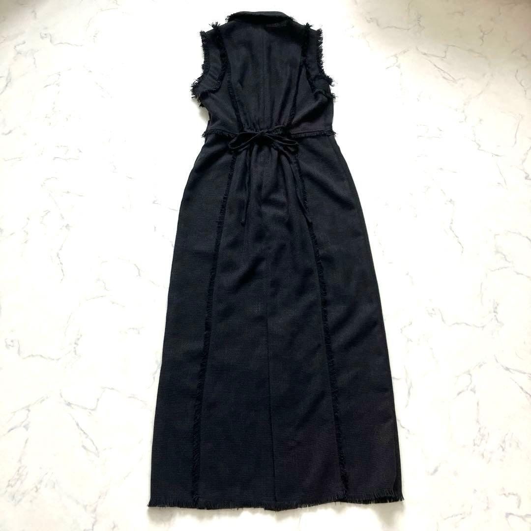 25AW✨ フレイアイディー　フリンジデザインツイードポロワンピース　ブラック