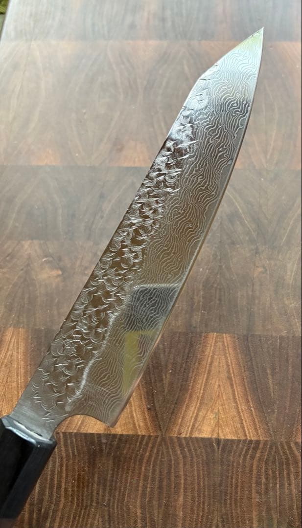 二唐刃物　SPG STRIX 切付　牛刀　200mm 包丁槌目　ダマスカス