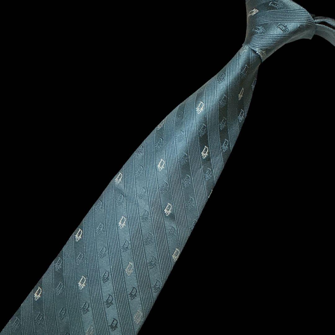 クリスチャンディオール Diorロゴ 総柄 レジメンタルストライプ ネクタイ
