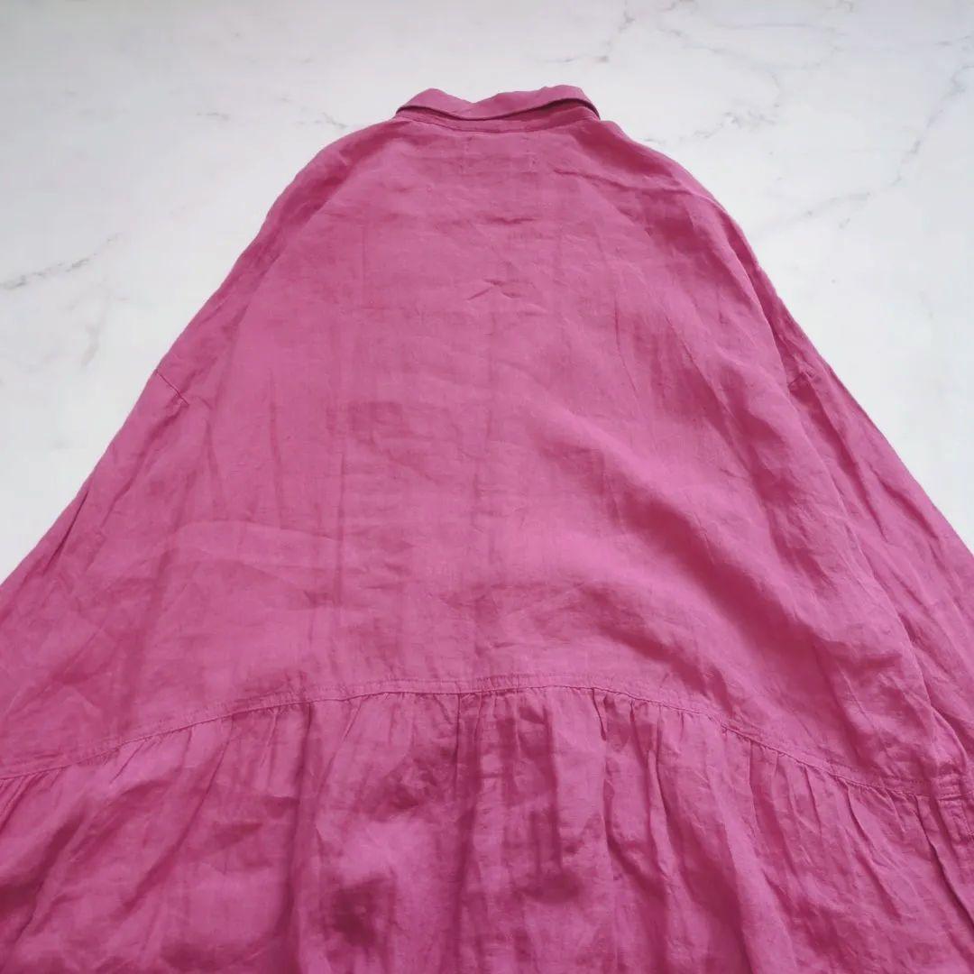 イチアンティークス イタリア製リネン100％ 洗える ピンク シャツワンピース