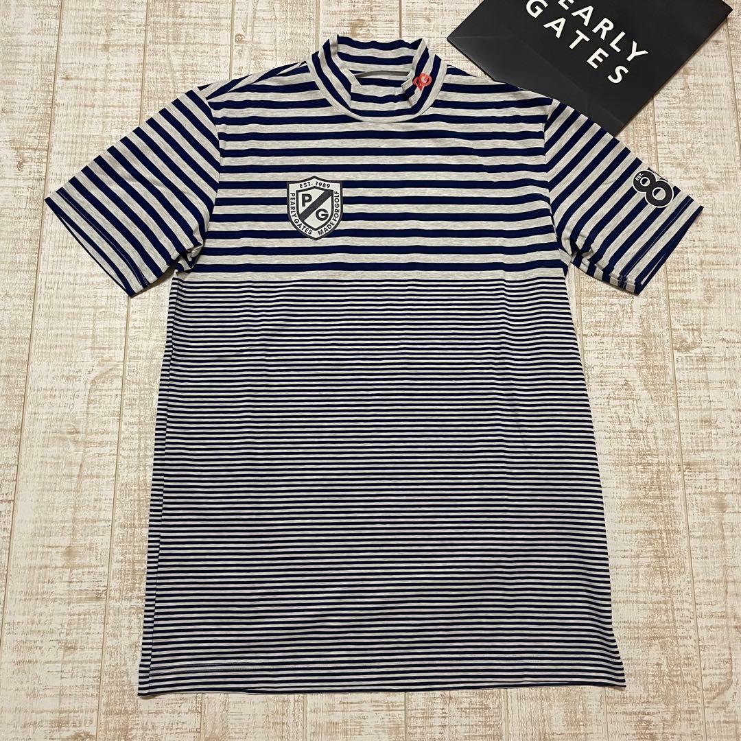新品 パーリーゲイツ 半袖モックネック ボーダー ブルー XLサイズ（6）