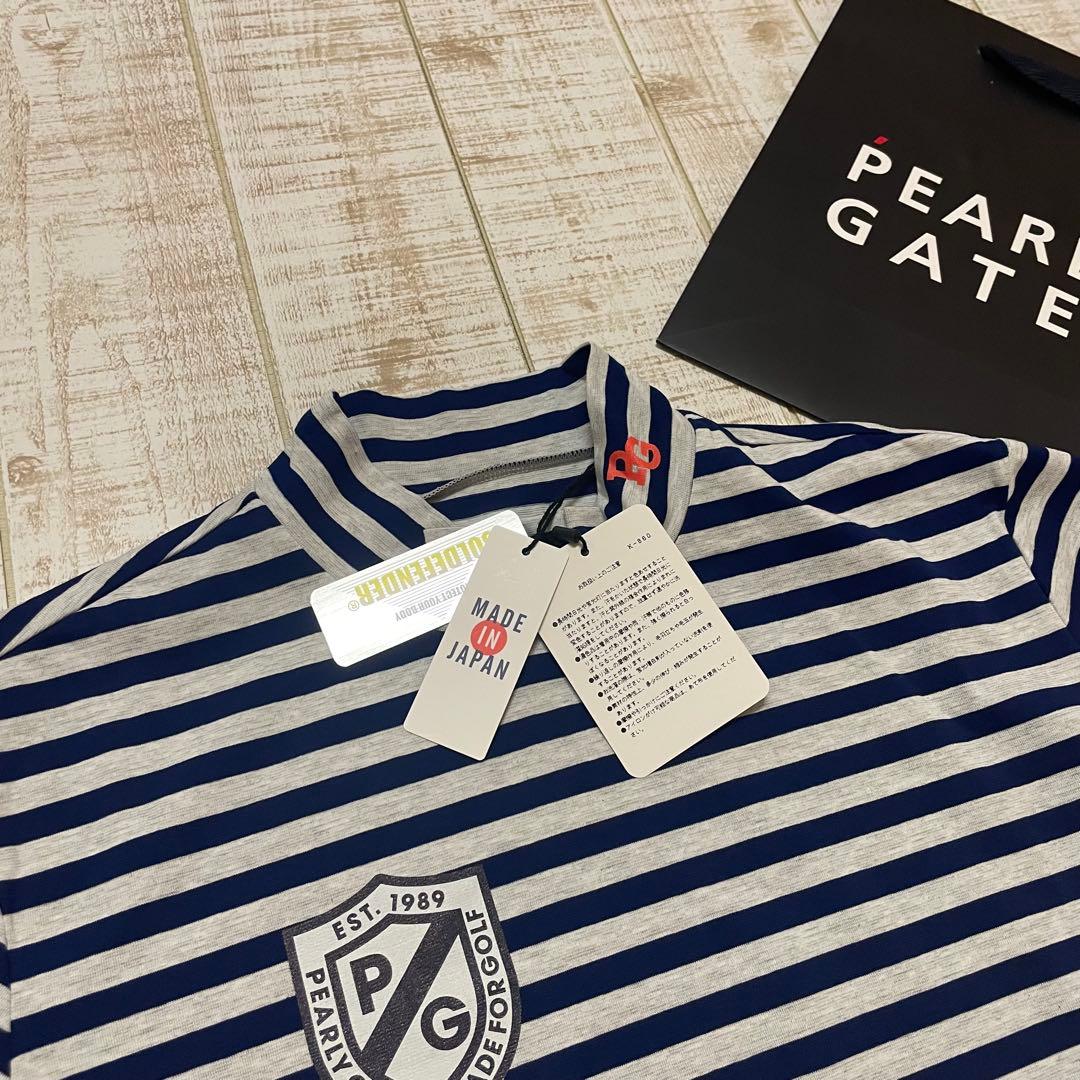 新品 パーリーゲイツ 半袖モックネック ボーダー ブルー XLサイズ（6）