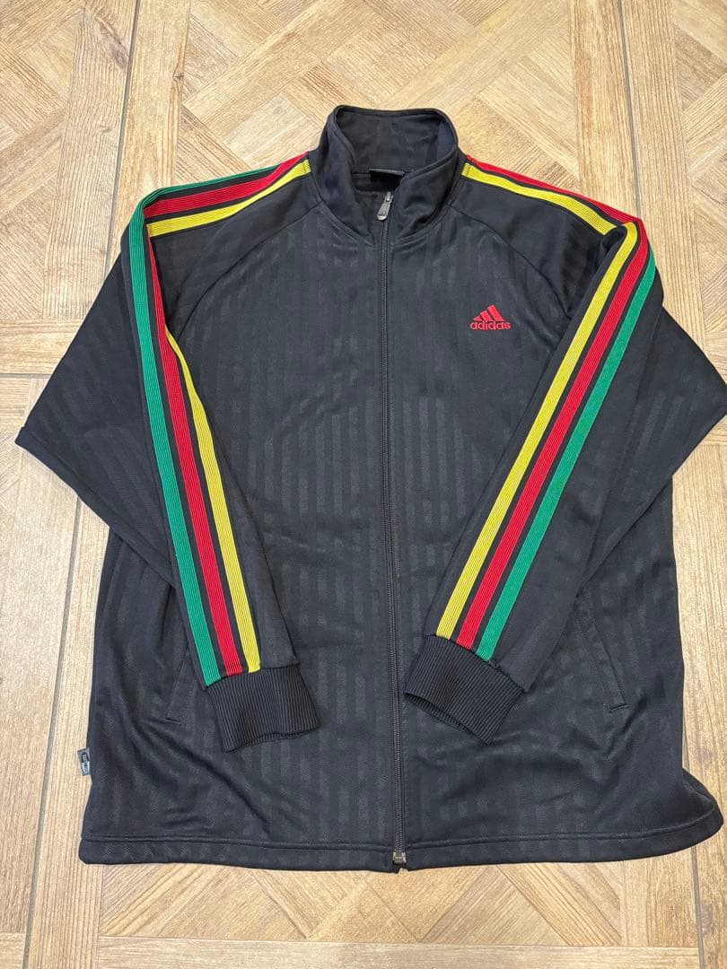 adidas トラックジャケット ブラック×ラスタ ジャージ セットアップ