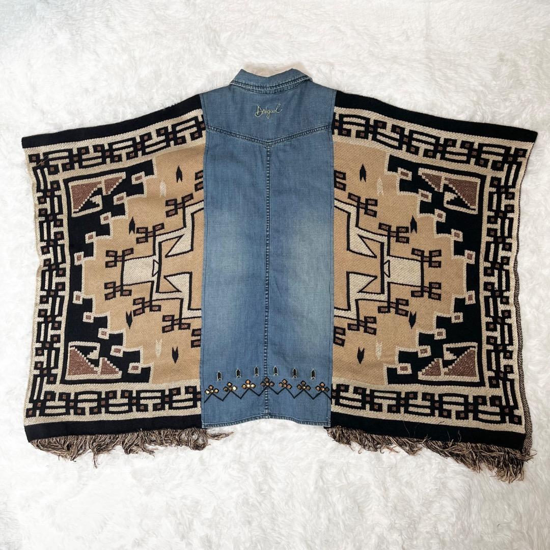 専用！！希少 デシグアル ポンチョジャケット ナバホ柄 ドッキング デニム