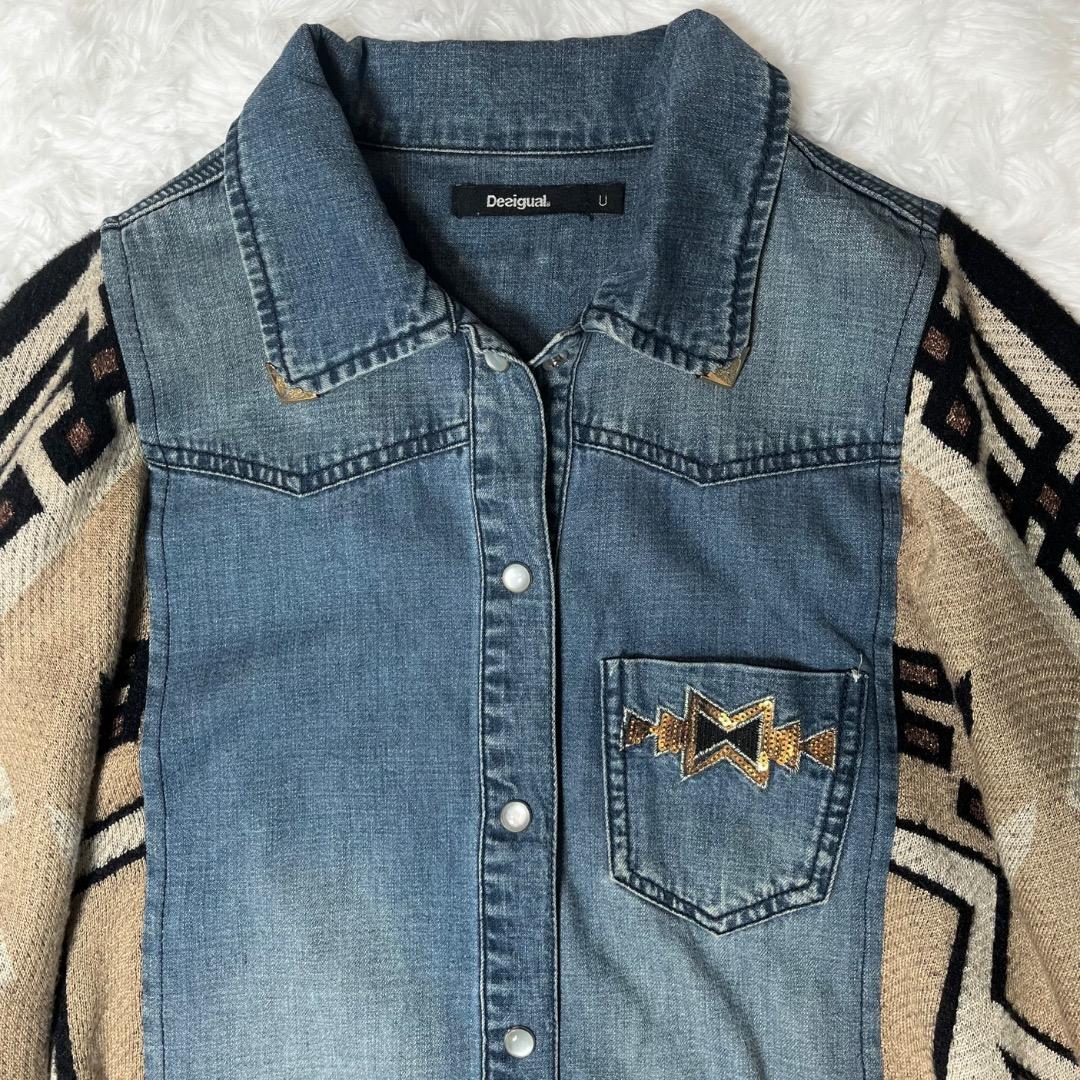 専用！！希少 デシグアル ポンチョジャケット ナバホ柄 ドッキング デニム