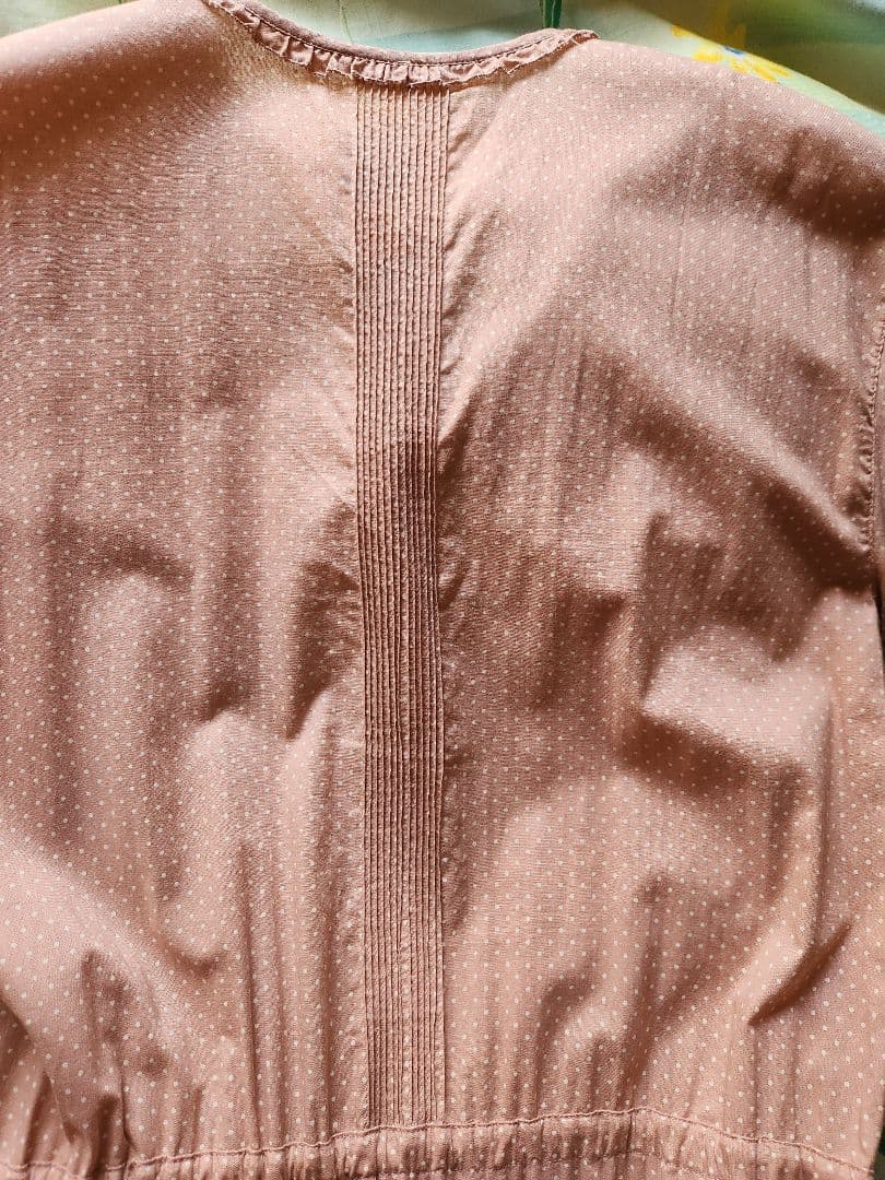 ピンクハウス くすみピンク ドット柄 半袖ワンピース　ピコフリル　リボン　F