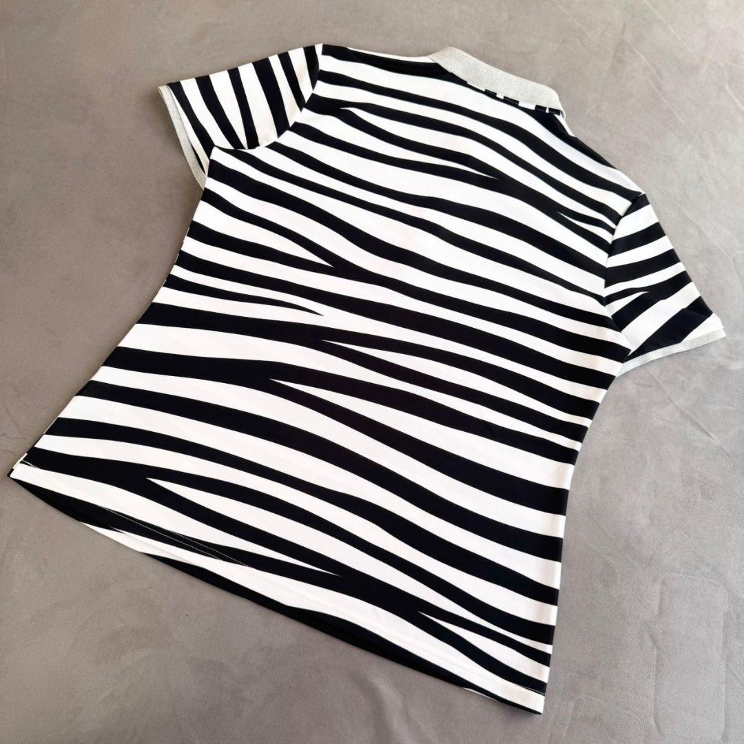 【ランバンスポール】人気ボーダー柄×ラインストーンロゴ 半袖ゴルフポロシャツ3L