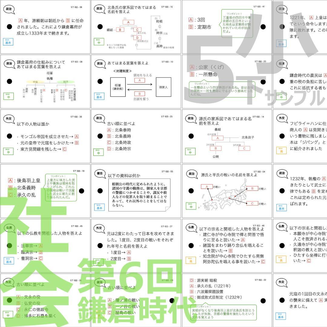 中学受験 暗記カード 【5年下 社会・理科6-18回】予習シリーズ 組み分け