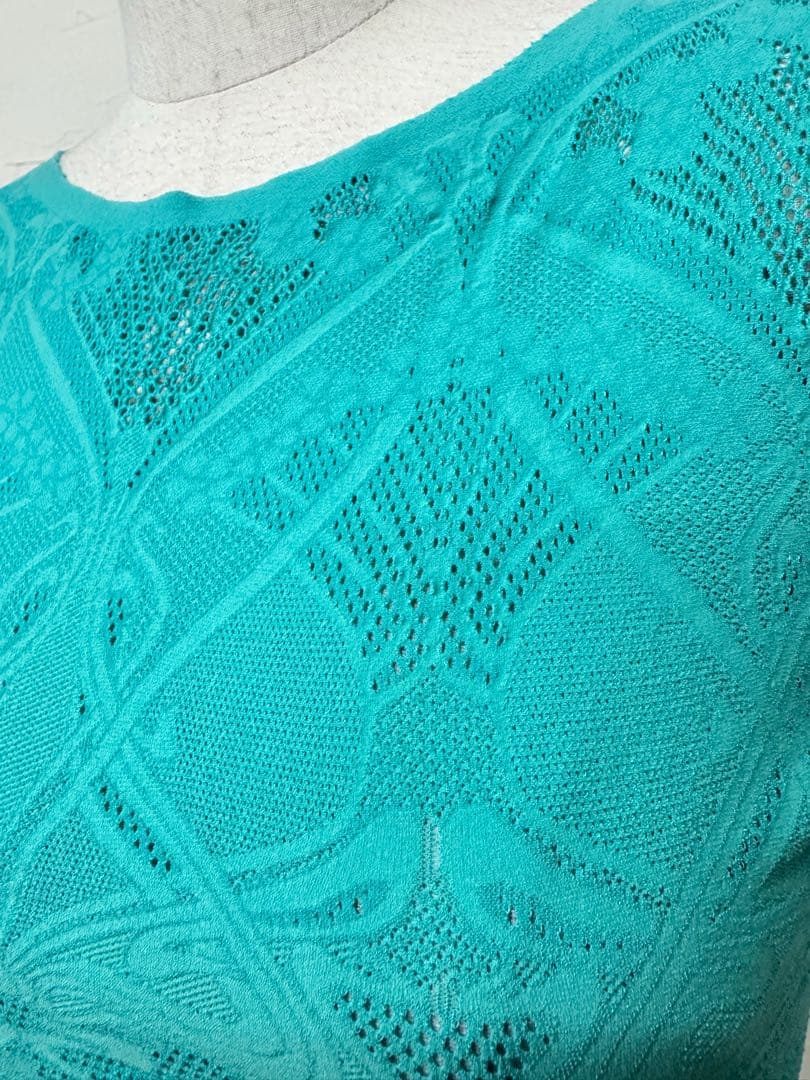【タカダンス】新品 ノーソーイングニット ターコイズ 社交ダンス トップス044