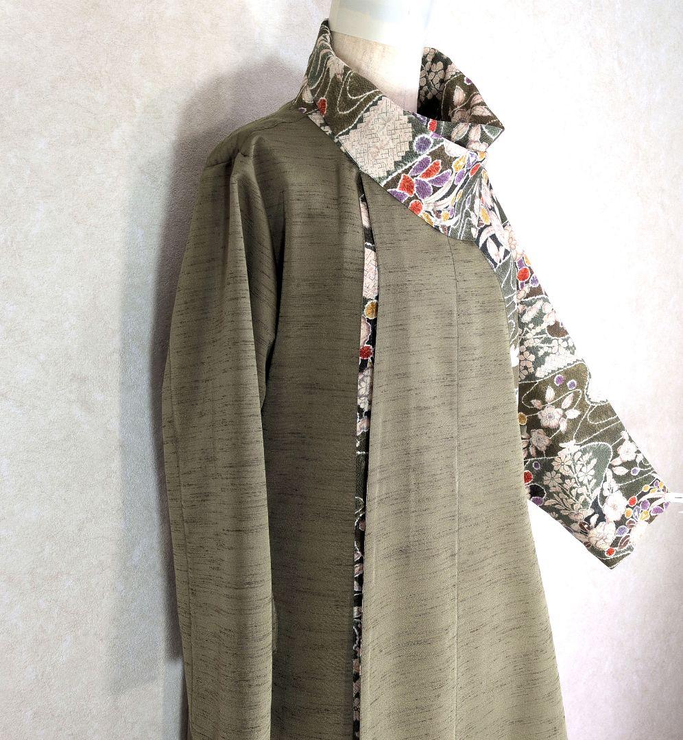 317　手染め大輔　着物リメイク　紬と縮緬辻ヶ花　ワンピース　L〜フリーサイズ