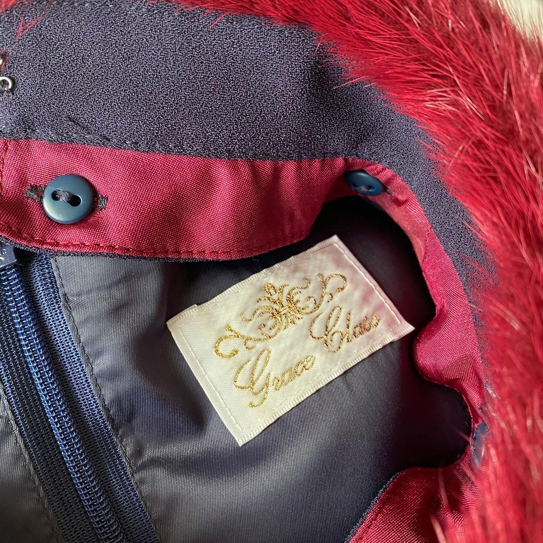 【美品】グレースコンチネンタル　ミンクファーワンピース　36 日本製　ネイビー