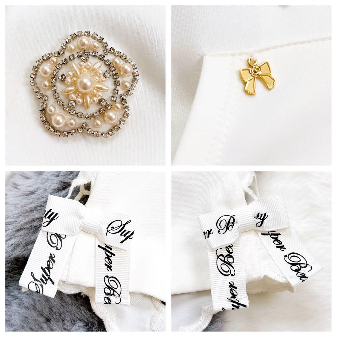 《美品》Super Beauty ビジューつき パーカー ベスト レース 白 M