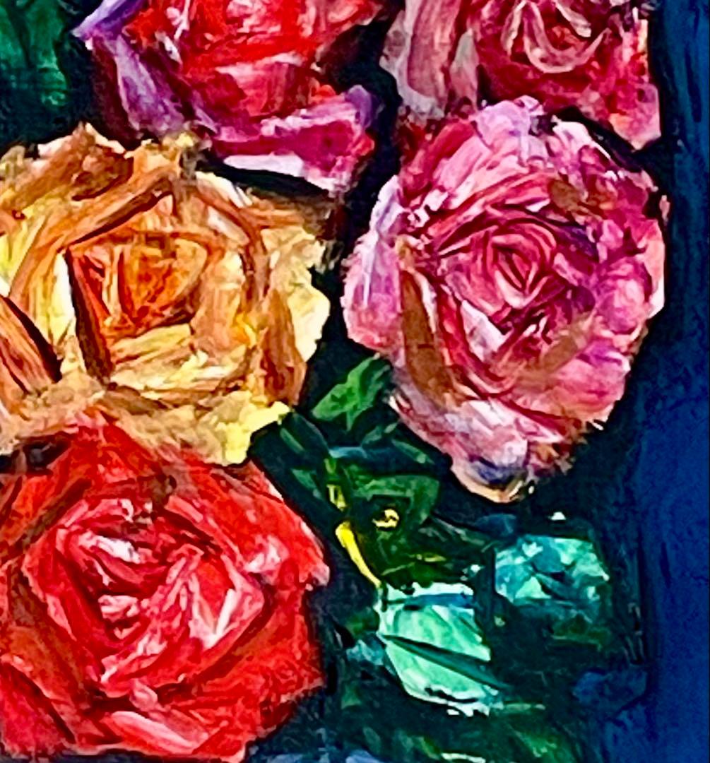 【おめで鯛さま専用】中川力　真作「ばら」 油彩3号　薔薇図傑作　表サイン