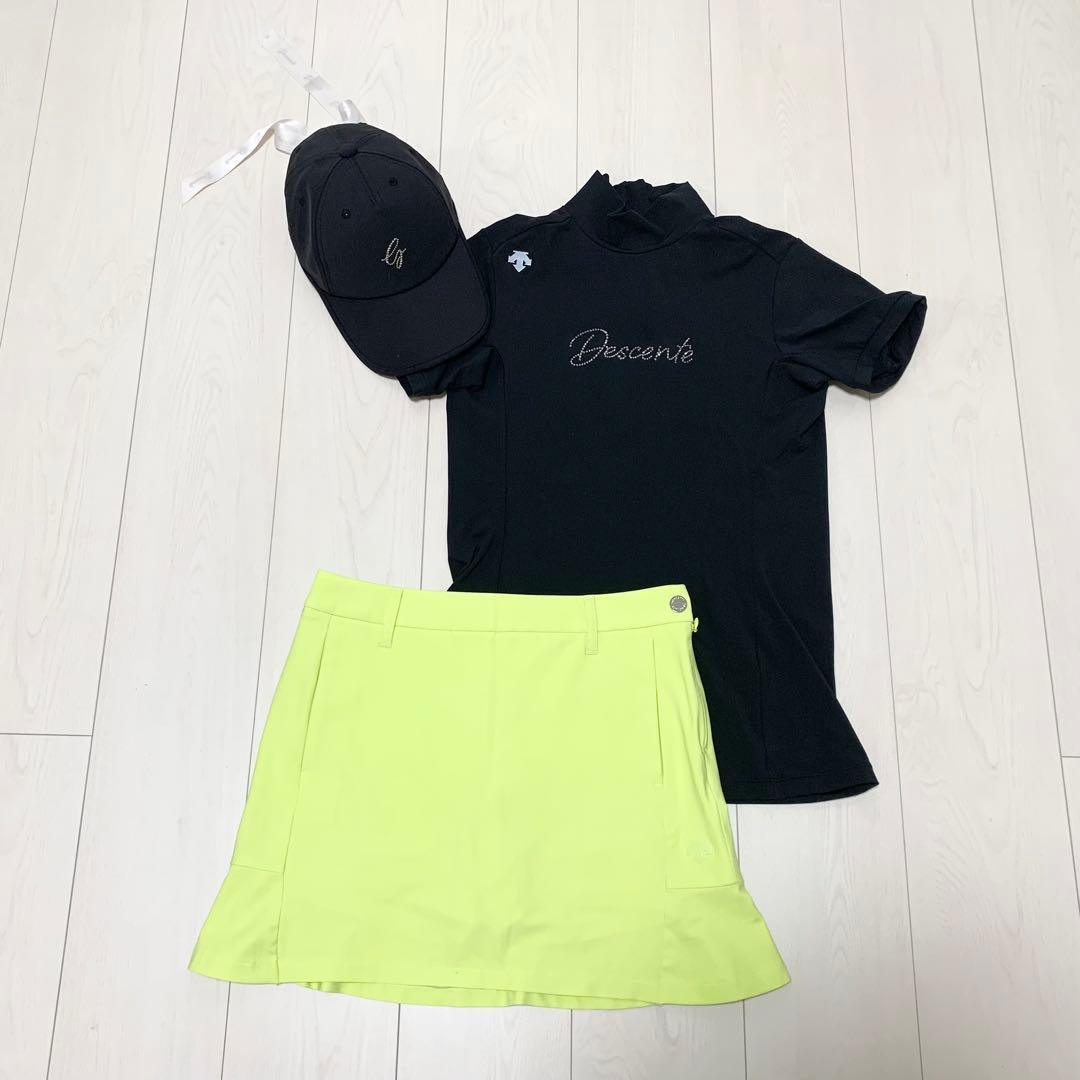 とにかく後ろが可愛い デサントゴルフ フリル スカート ライムグリーン M