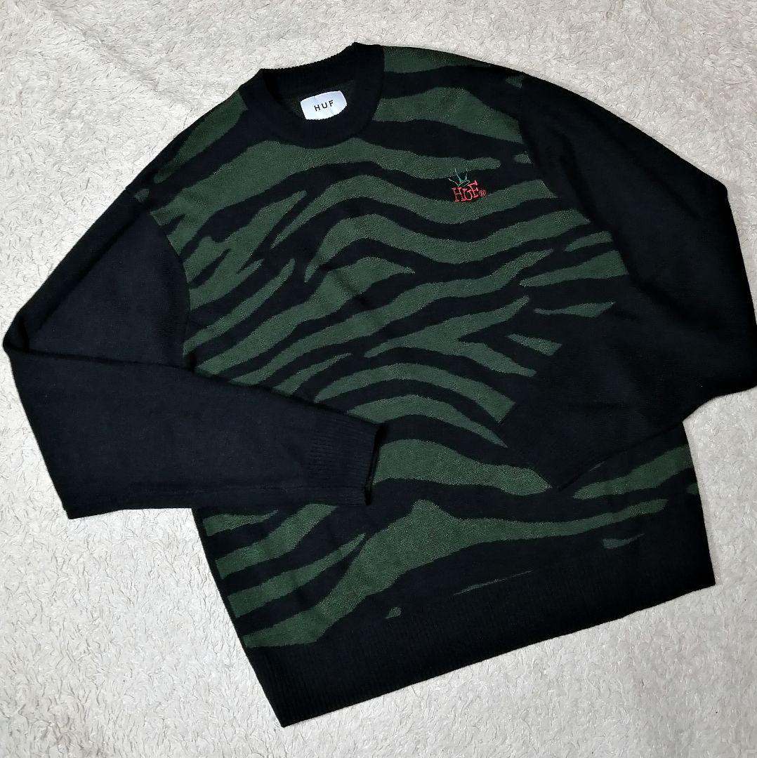 ★HUF★クラウン ニット★ニット ゼブラ M 総柄切替 ゴルフ カモフラ 美品
