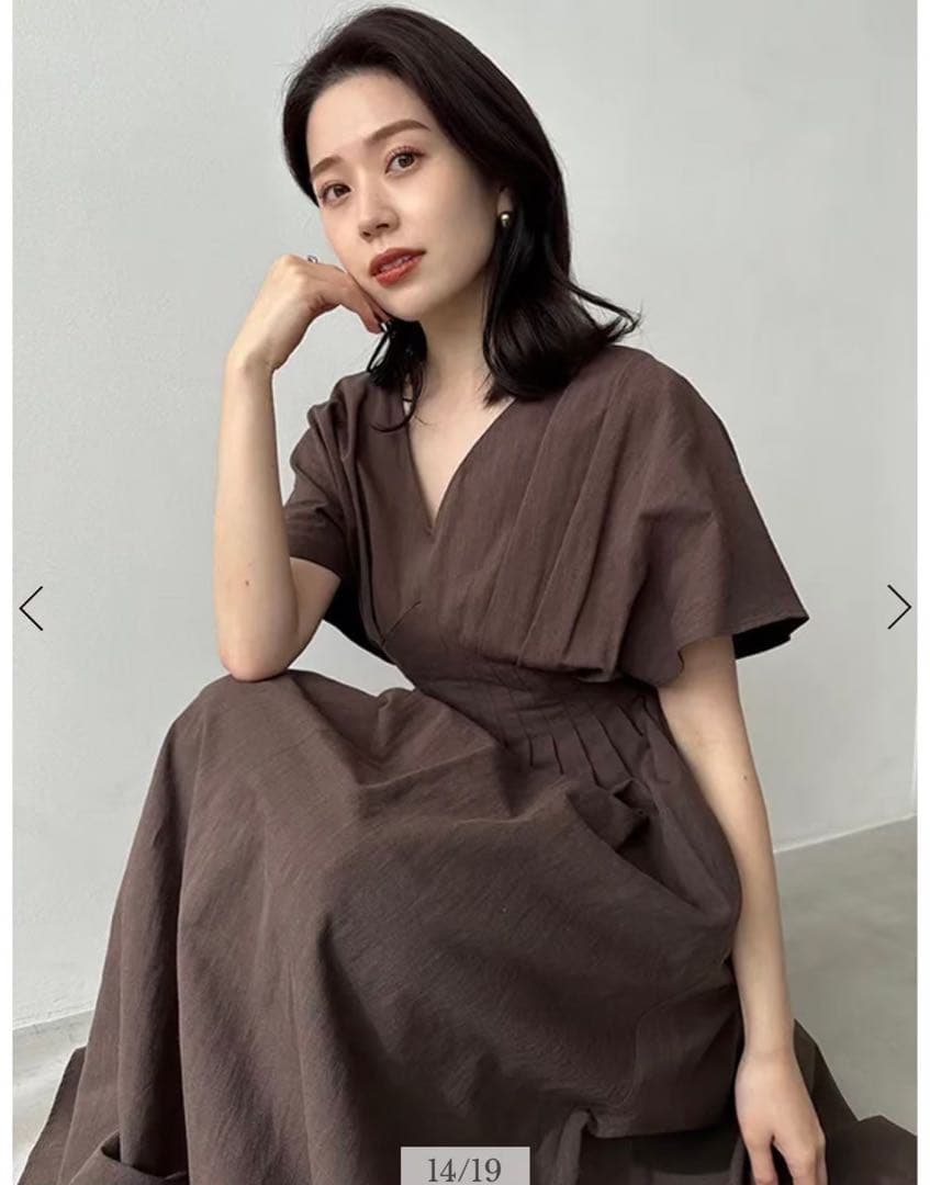 anuans／リネン混ウエストタックワンピース