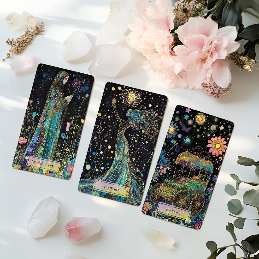 正規品タロットカード✨金縁ver✨美麗イラスト✨夜空と星の魔法の庭の神秘のデッキ