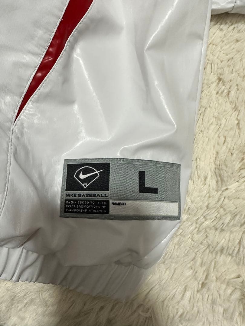 NIKE 刺繍ロゴ ナイロンエナメルベースボールシャツ Lサイズ白160cm新品