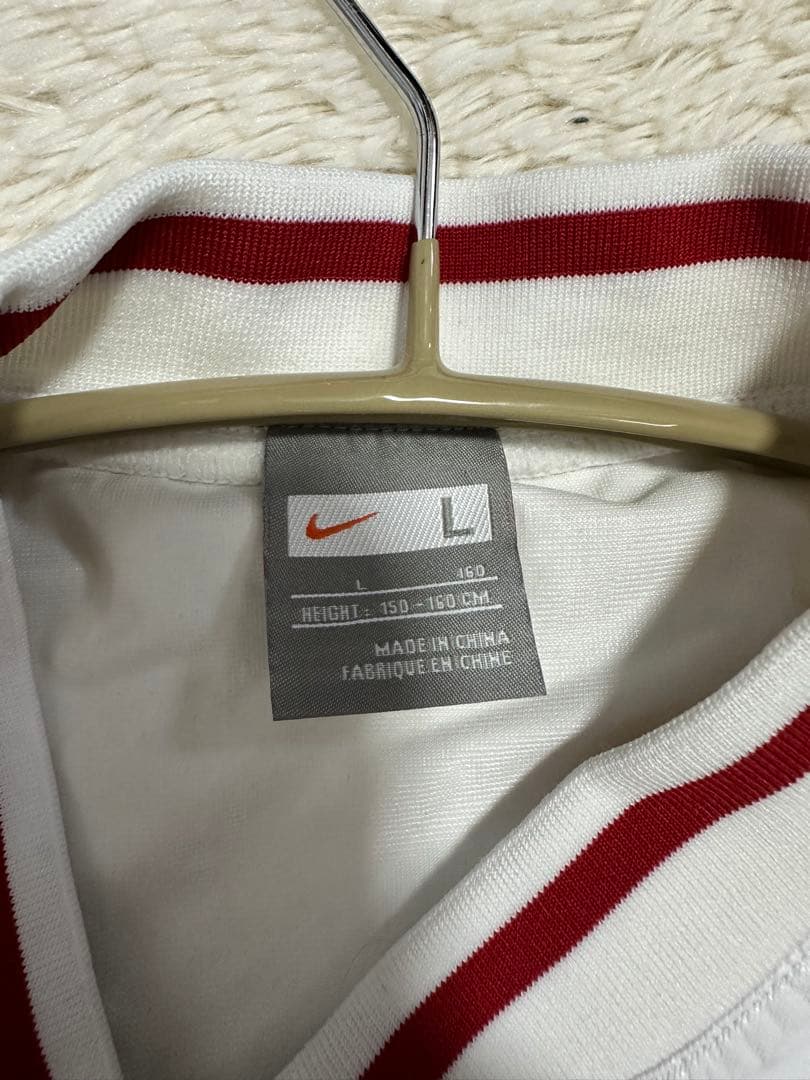 NIKE 刺繍ロゴ ナイロンエナメルベースボールシャツ Lサイズ白160cm新品