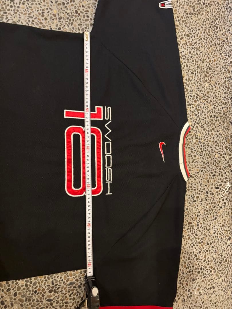 y2k NIKE 90s 銀タグ SWOOSH18 メッシュTシャツ 黒×赤×白