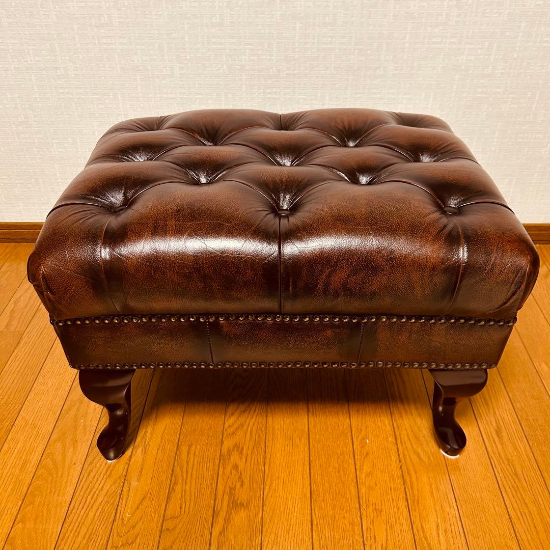 【美品】チェスターフィールド オットマン スツール 猫脚 鋲打ち ヴィンテージ