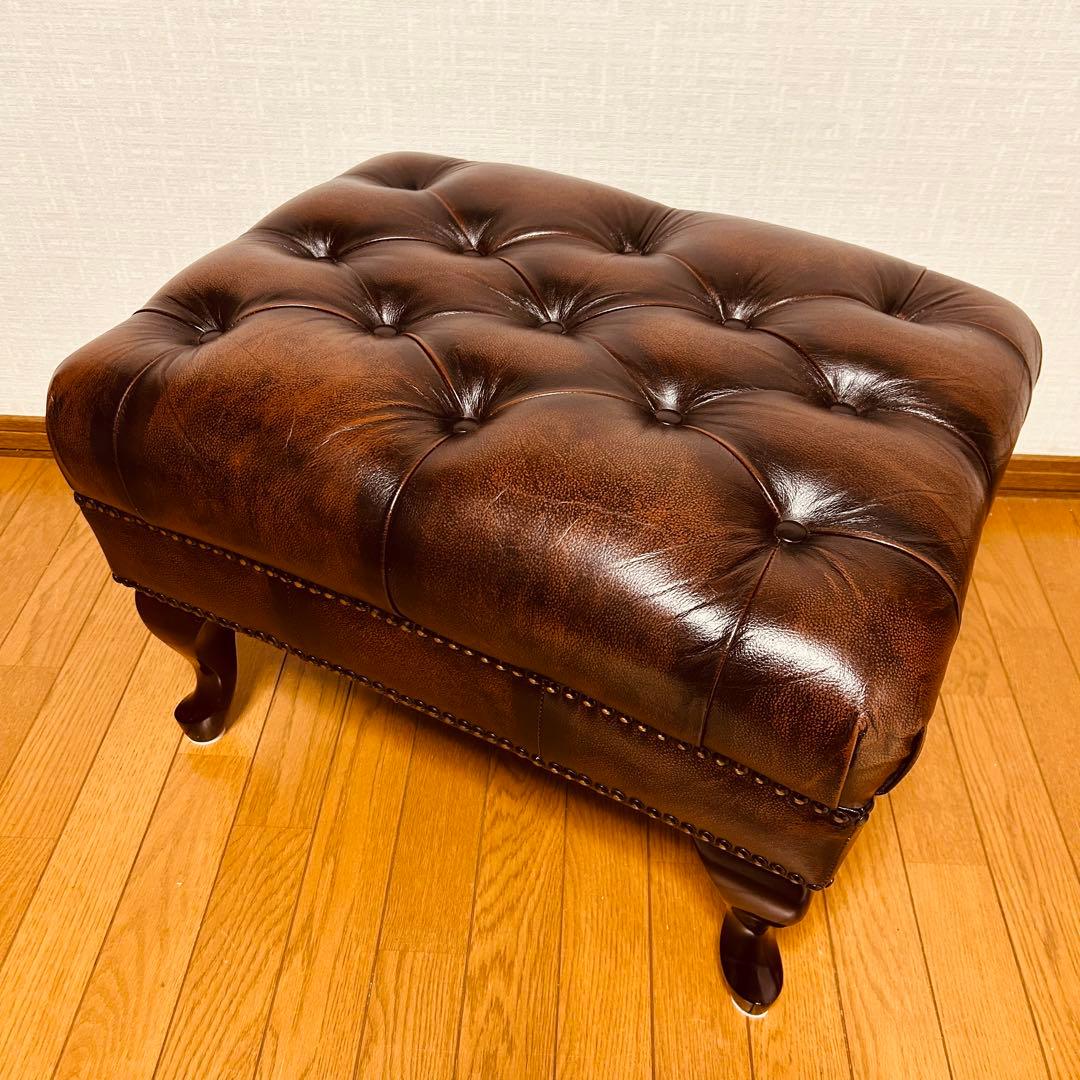 【美品】チェスターフィールド オットマン スツール 猫脚 鋲打ち ヴィンテージ