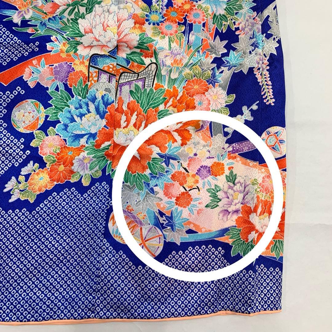 603agu1□七五三 三歳 女の子 着物＆被布 御所車に花□状態良好
