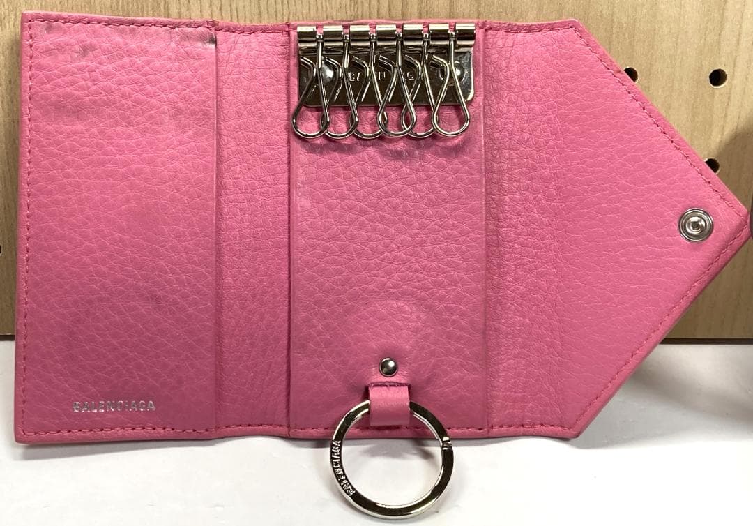 BALENCIAGA バレンシアガ　6連キーケース　レザー　ピンク　キーリング付