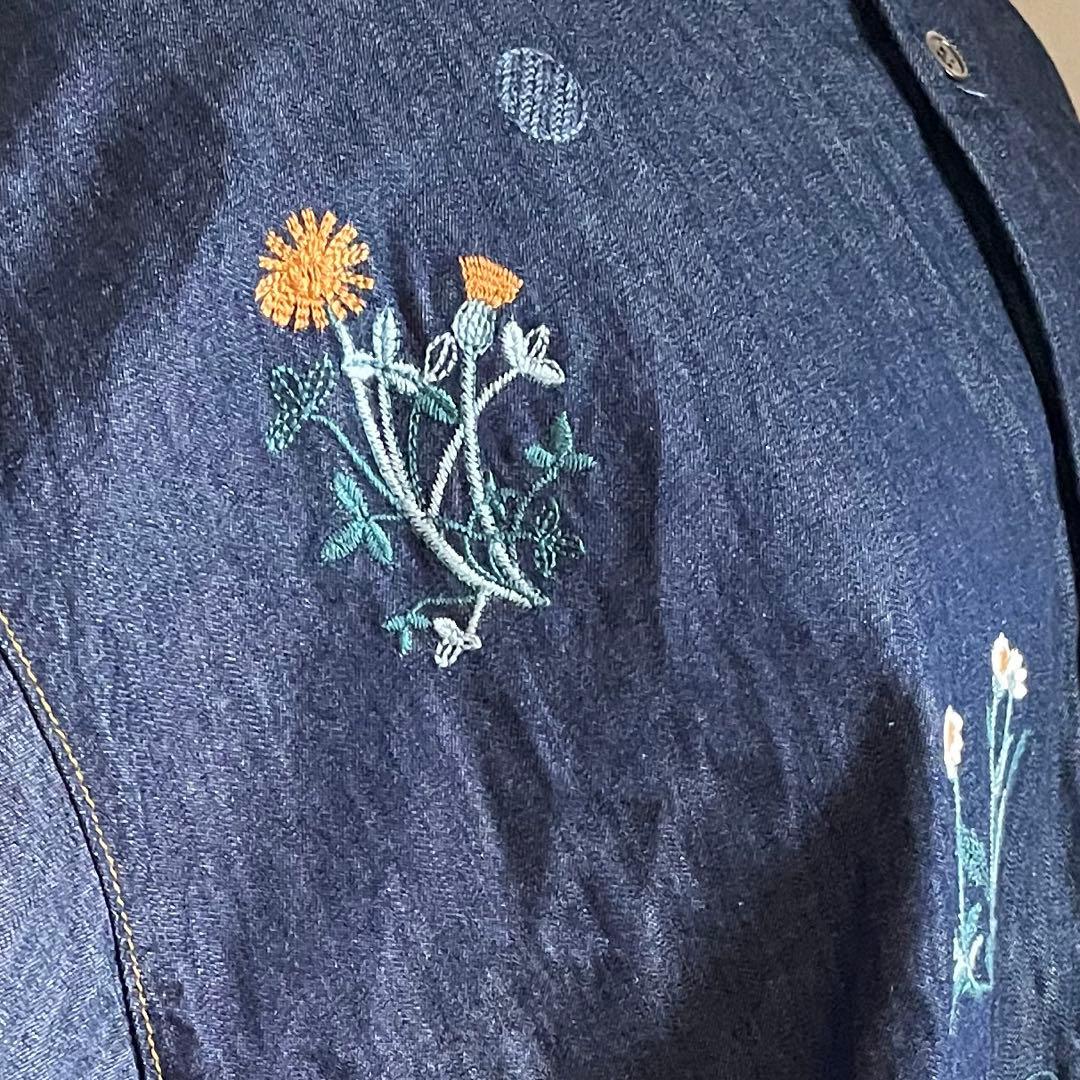 ✨美品✨スーパーハッカ ライトオンスデニムシャツ 花刺繍 羽織り ゆったり