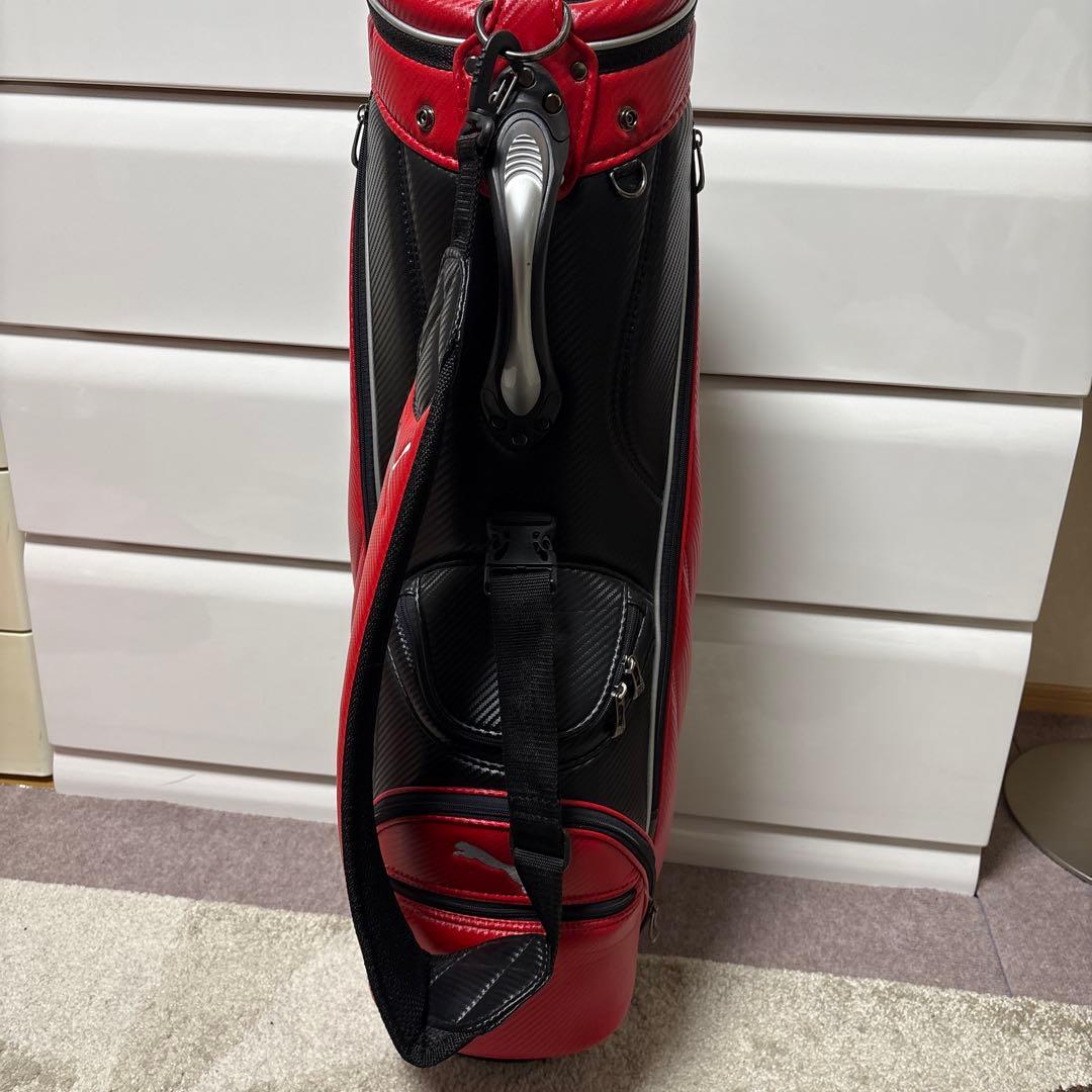 【極美品】PUMA ゴルフ キャディバッグ カーボン調 レッド×ブラック