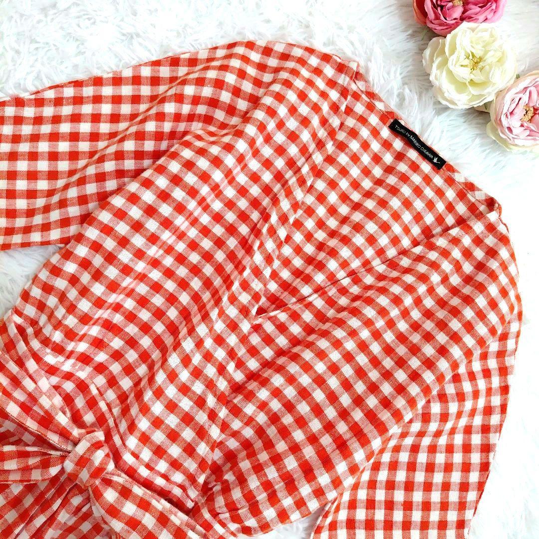 ツルバイマリコオイカワ　ギンガムチェックワンピース　リネン　カシュクール