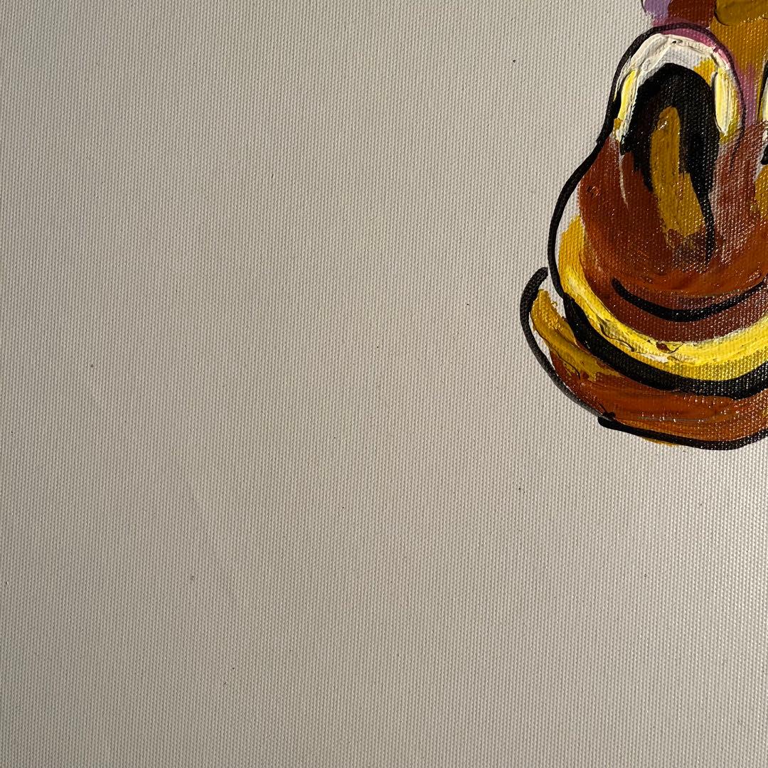 手書き油絵 七色キリン 額付 肉筆絵画 インテリア 油彩画