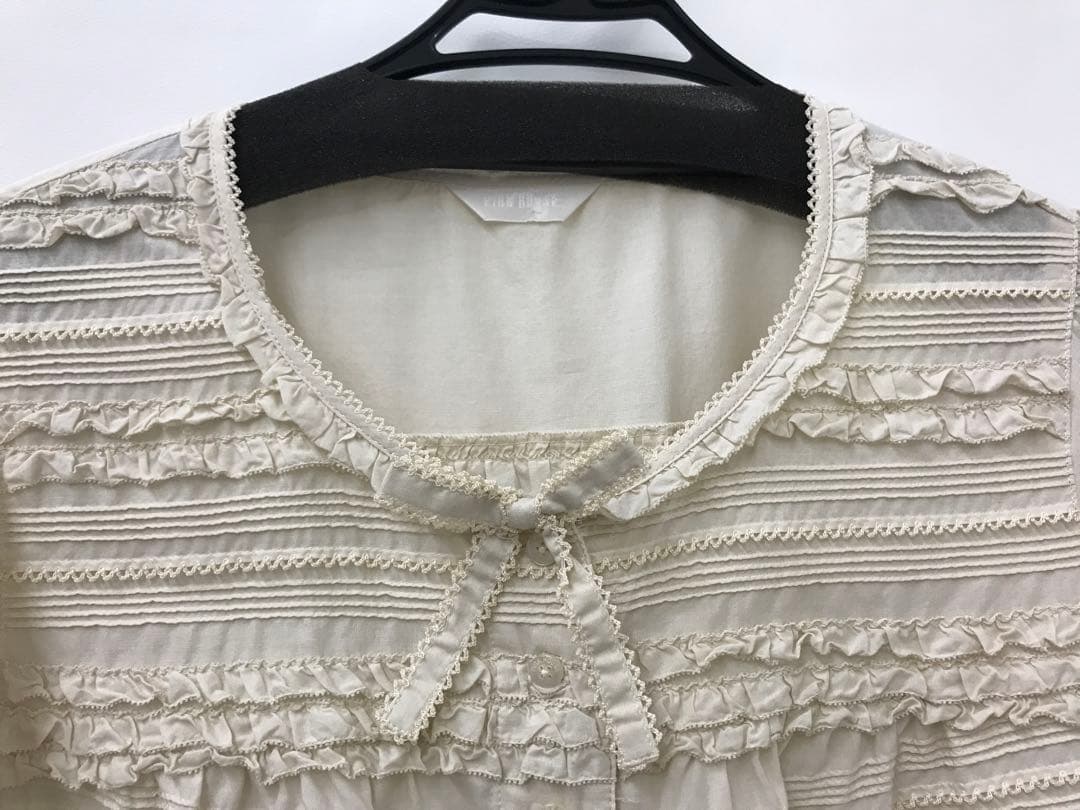 ピンクハウス　コットンブラウス　フリル　リボン　アイボリー