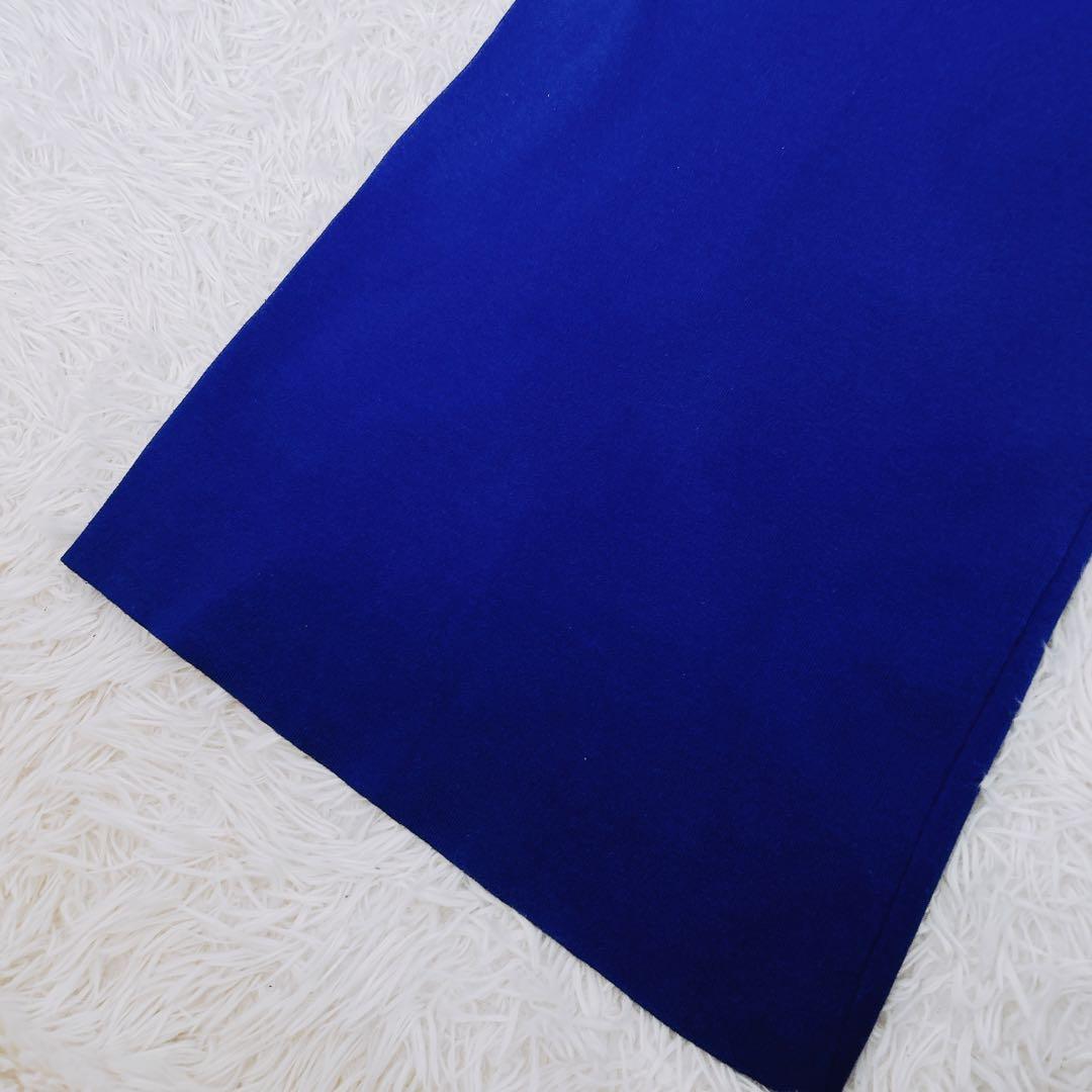 JENNE ボリュームスリーブ　ニットワンピース　ロング　青　ロイヤルブルー　L