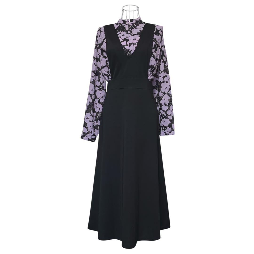 【TOMORROWLAND】　シフォンブラウス　花柄　　バンドカラー　ギャザー