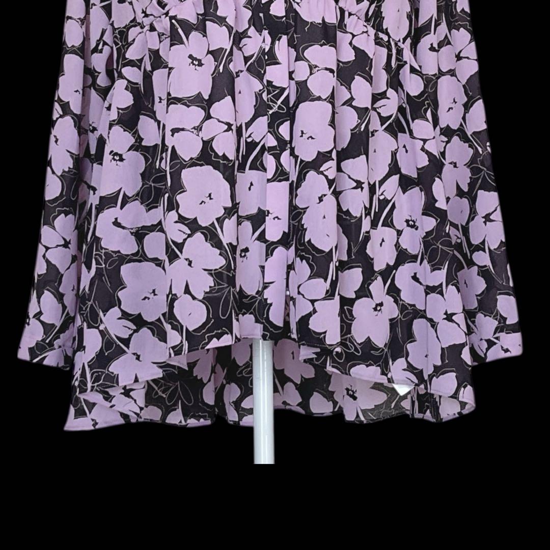 【TOMORROWLAND】　シフォンブラウス　花柄　　バンドカラー　ギャザー