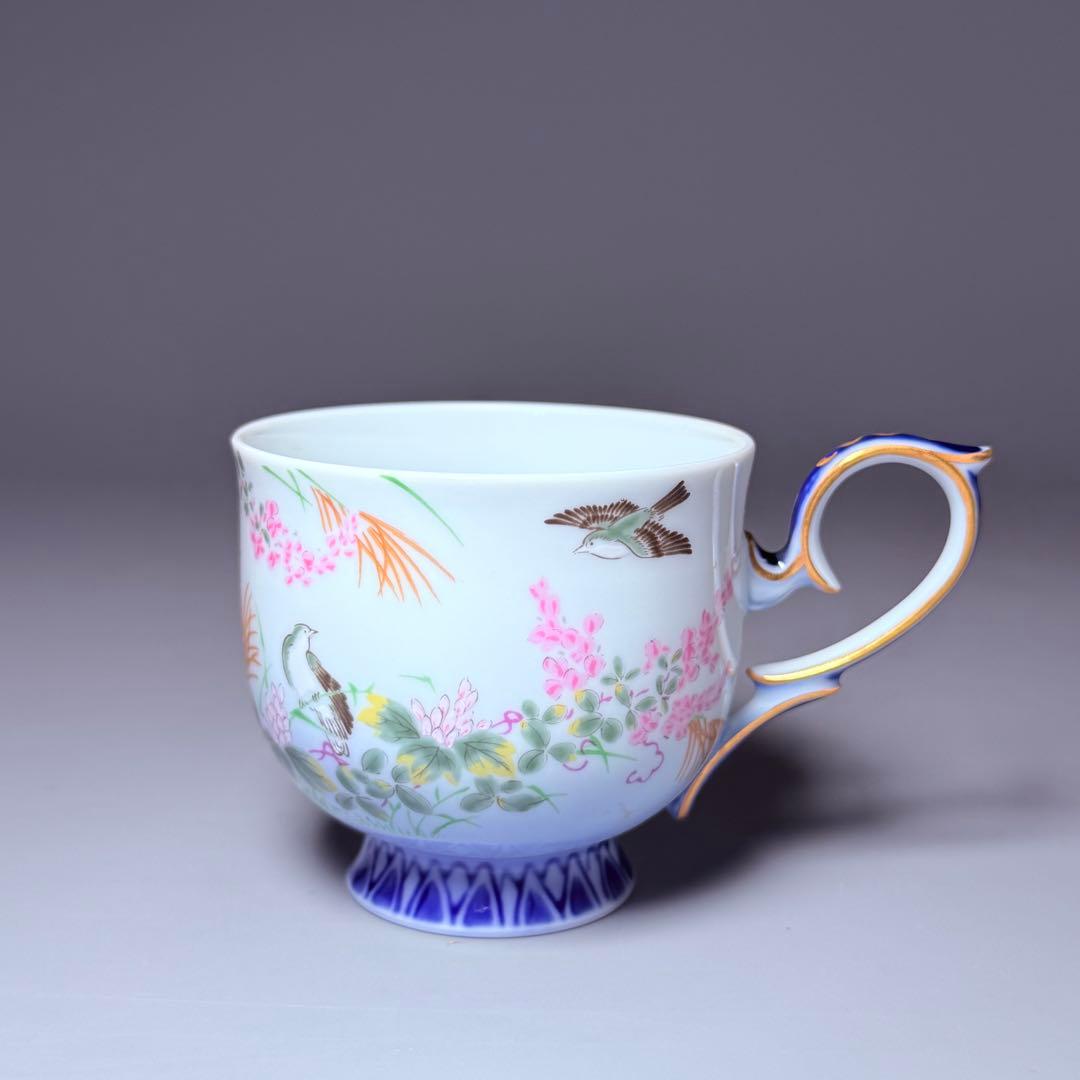 深川製磁　高級ライン　色絵花鳥図　カップ＆ソーサー